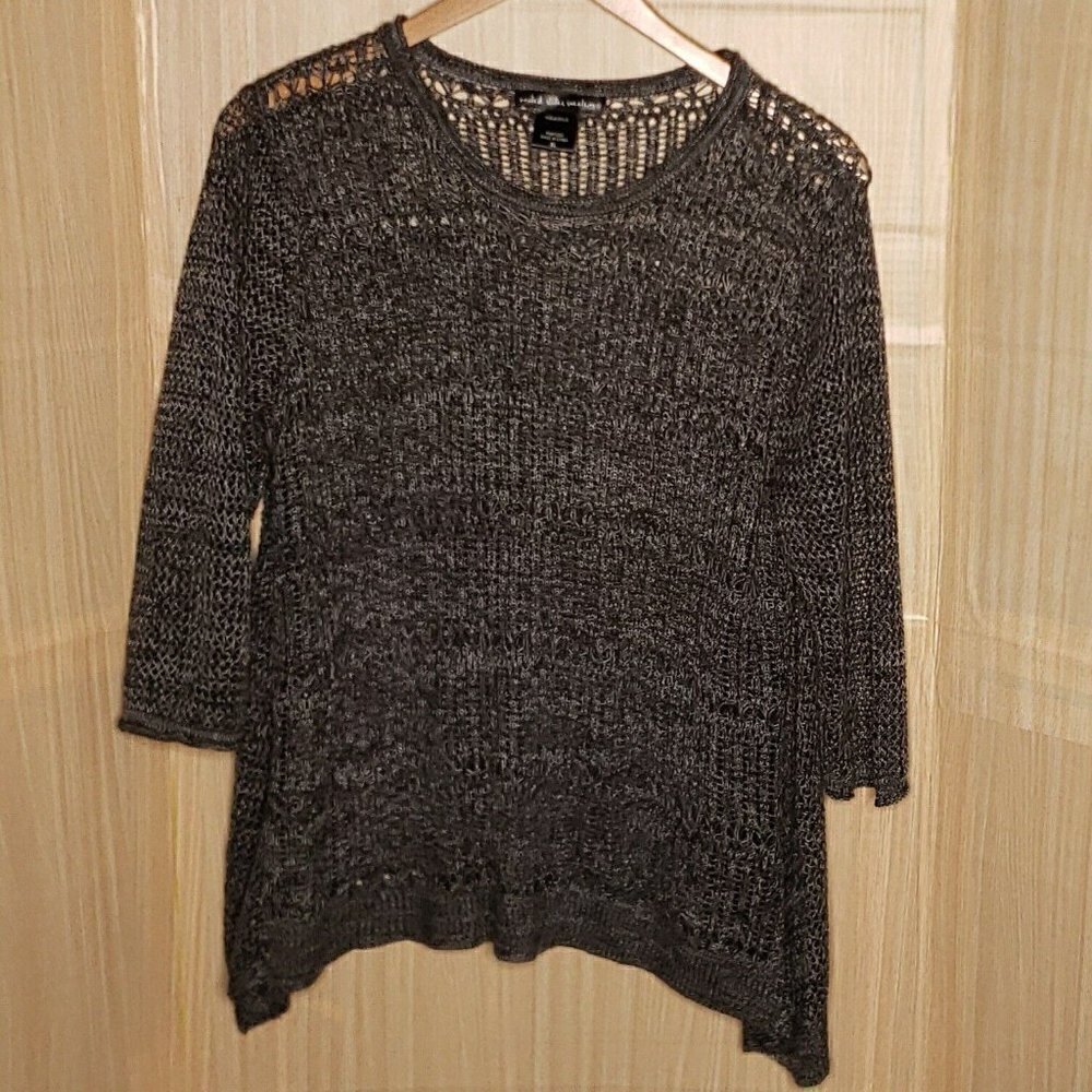 United States Sweaters Womens Grey White Open Knit Asymmetrical Sweater XL